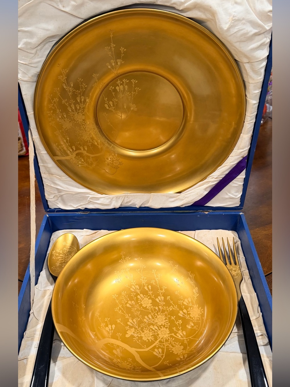 Vintage Japanese Fukuju 福寿 Gold & Black Lacquerware Dining/Serving Set – Floral